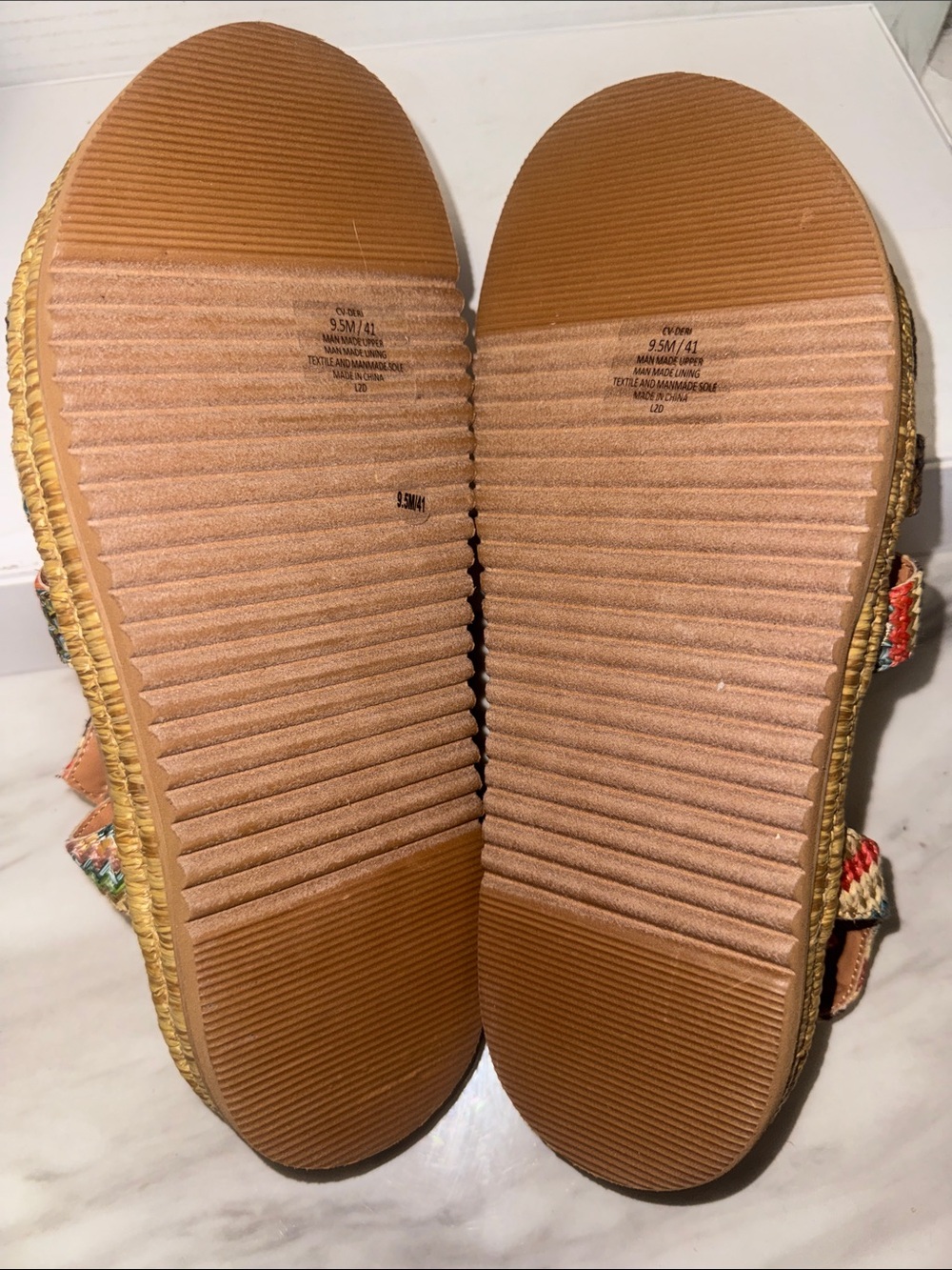 Crown Vintage Multicolor Woven Strappy Sandals with Tan Footbed - Picture 10 of 11